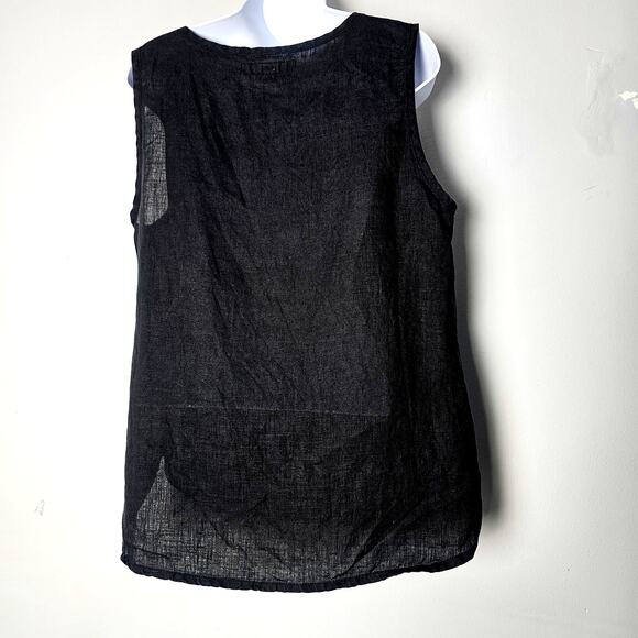 FLAX Black 100% Linen Tank Top SM Sleeveless Layering Blouse Made in Lithuania - Picture 3 of 8
